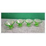 Vintage Green Glass Footed Sherbet Ice Cream Bowls