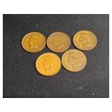5) Indian Head Pennies 1897, 1901, 05, 06 & 07