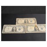 3) 1957 A One Dollar Silver Certificares Blue Seal