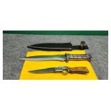 Two belt knives one with sheath & other case
