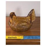 Hens on a Nest amber candy dish