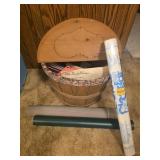 wood bushel sewing basket with a split lid