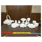 hobnail milk glass set