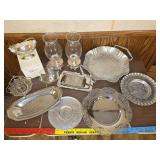 Serving trays and silver plate candle holders