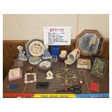 Mirror,  picture holders, candles, decor