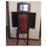 Cherry wood freestanding jewelry armoire