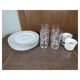 Taiher china plates 6ct 4 glasses 2 Corning wear