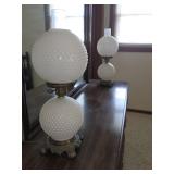 vintage milk glass hobnail double globe lamp pair