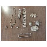 vintage silver-toned rhinestone jewelry pieces