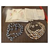 Costume jewelry 2 sets and hankies