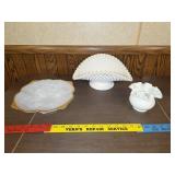 Fenton milk glass banana bowl and dishes