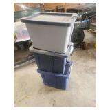 Three Sterilite Plastic Storage Totes