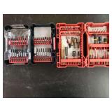 Bosch and Milwaukee Power Tool Bit Cases with Assorted Drill Bits and Drivers