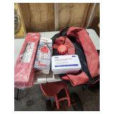 Emergency Preparedness Kit with Kidde Fire Extinguisher, DOT Warning Triangles, First Aid Kit, and LED Warning Light in Red Carrying Bag