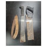 Three Hand Saws and Machete with Plastic and Wood Handles