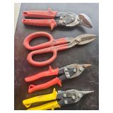 Milwaukee and Wiss Aviation Snips and Tin Snips Group of Four