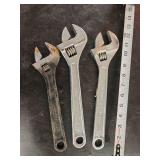 Three Adjustable Wrenches Including Masterforce and Jobsmart Brands