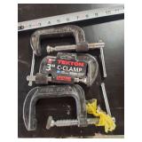 Three Metal C-Clamps Including Tekton 3-Inch Model