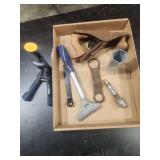 Assorted Hand Tools Including Rapid Staple Gun, Wood Plane, and Wrenches
