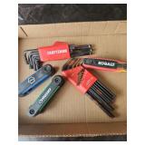 Assorted Hex Key and Torx Key Sets by Craftsman, Eklind, Kobalt, and Husky