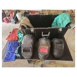 Sterilite Rolling Plastic Storage Tote with Welding Helmets, Protective Gear, and Accessories