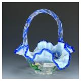 Fenton French Opal Blue Crest Signed Basket Fenton French Opal Blue Crest Signed Basket