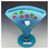 Fenton Blue Opal Decorated & Signed Fan Vase Fenton Blue Opal Decorated & Signed Fan Vase