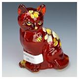 Fenton Tangerine Decorated & Signed Cat Fenton Tangerine Decorated & Signed Cat