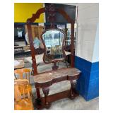 Antique Victorian Hall Table/Mirror w/ Marble
