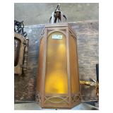 Antique Metal & Glass Hanging Light Fixture
