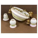 Antique Glass & Brass Ornate Light Fixture