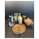 Roseville Vase, Art Glaze Pottery, & Figurine