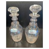 2 Crystal Decanters w/ Sterling Bottle Badges