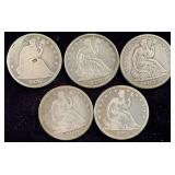 5- Sitting Liberty Silver Half Dollars