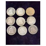 9 Seated Liberty Quarter Dollars