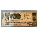 1836 Manual Labor Banking House $10 Note