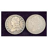 2 Capped Bust Silver Quarter Dollars