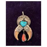 Native Style Turquoise & Bear Claw Pendant