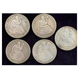 5 Seated Liberty Half Dollars