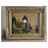 Bilderuhr w/ European Harbor Scene