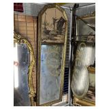 Tall Hanging Mirror w/ Woven Scene at Top