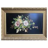 Floral Painting on Slate in Frame