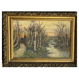 Oil on Canvas of River in Gilt Frame