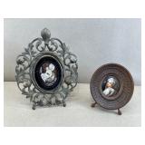 Antique Porcelain Painted Plaque & Brass Frame