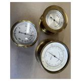 3 Vintage Brass Barometers