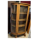 Antique Oak Bow Glass China Closet