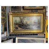 Oil on Canvas on River Scene in Gilt Frame