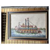 Needlepoint of a River Boat in Frame