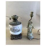 Antique Oil Lamp & Porcelain Figural Lamp