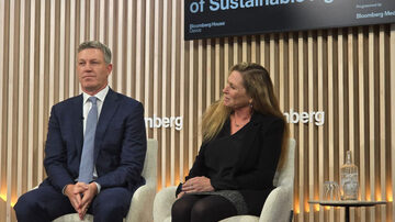 Syngenta Group CEO Jeff Rowe discusses the key trends in AI set to revolutionize agriculture with Salesforce Executive Vice President and Chief Impact Officer Suzanne DiBianca in Davos. (Photo: Business Wire)